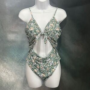 Veronica Beard Green Floral Tie Front Cutout Monokini One Piece Swimsuit XL NEW